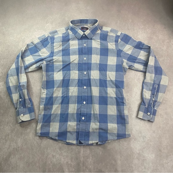 UNTUCKit Slim Fit Gingham Plaid Blue Long Sleeve Button Up Shirt Size Large - Picture 1 of 11